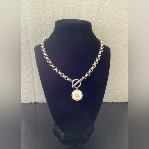 Lauren Ralph Lauren Silver-Tone Chain Necklace with Logo Medallion - Picture 5 of 9